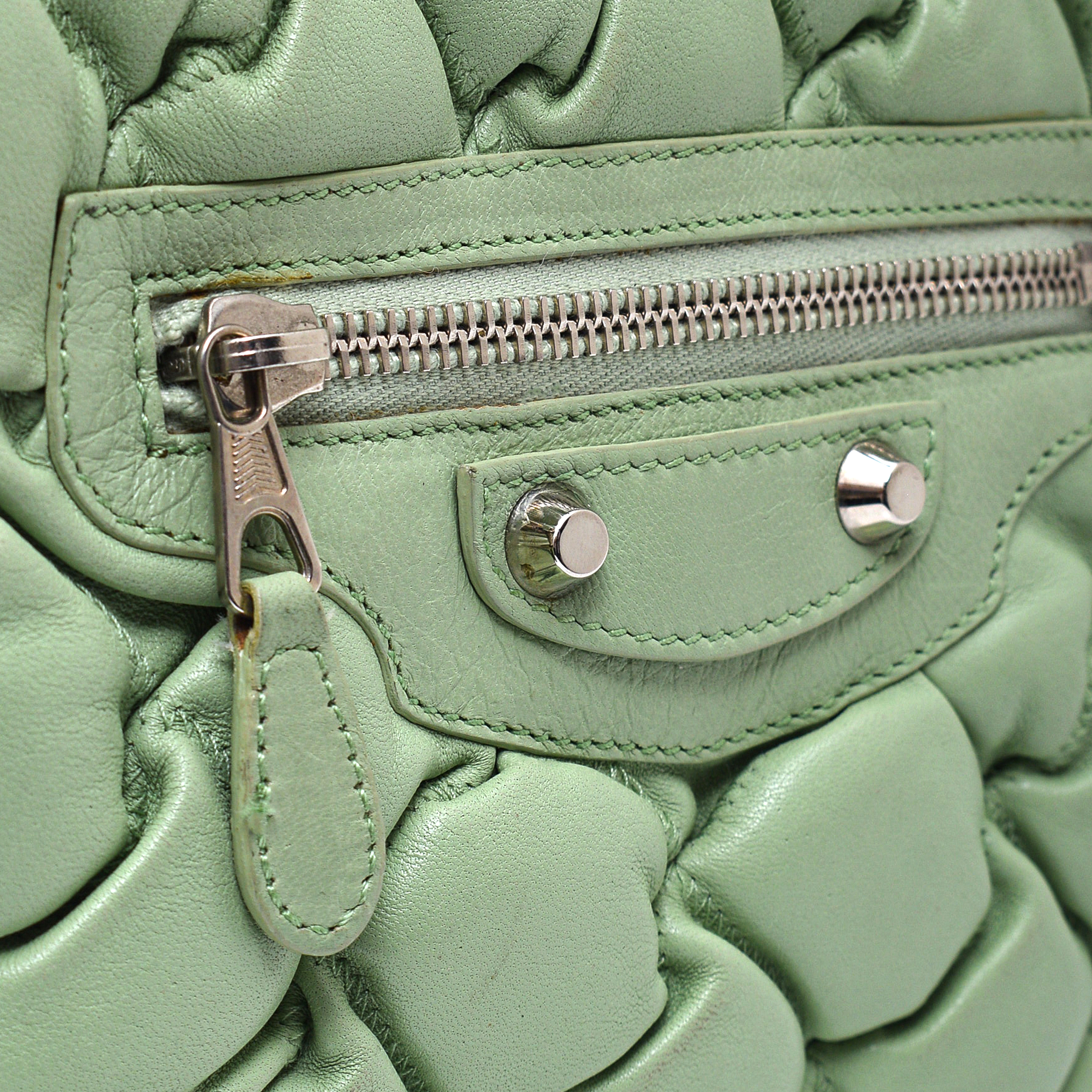 Balenciaga - Green Padded Leather Pouch & Clutch 